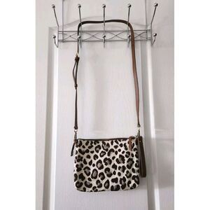 Chico's Women's animal print Crossbody‎ bag Handbag Fabric, Cow Leather